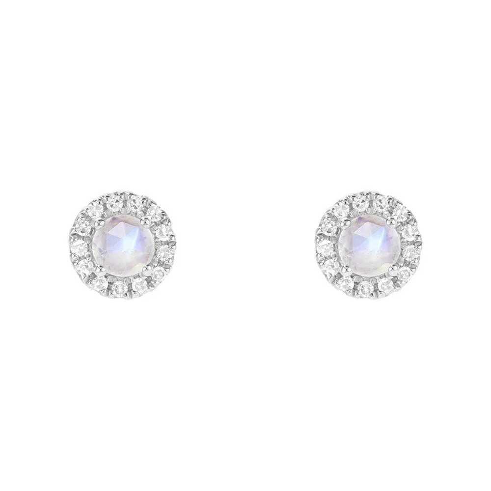 Rosie 3.0mm Rainbow Moonstone & Diamond Post Earrings