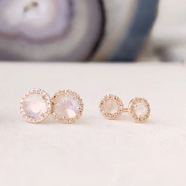 Rosie 3.0mm Rainbow Moonstone & Diamond Post Earrings