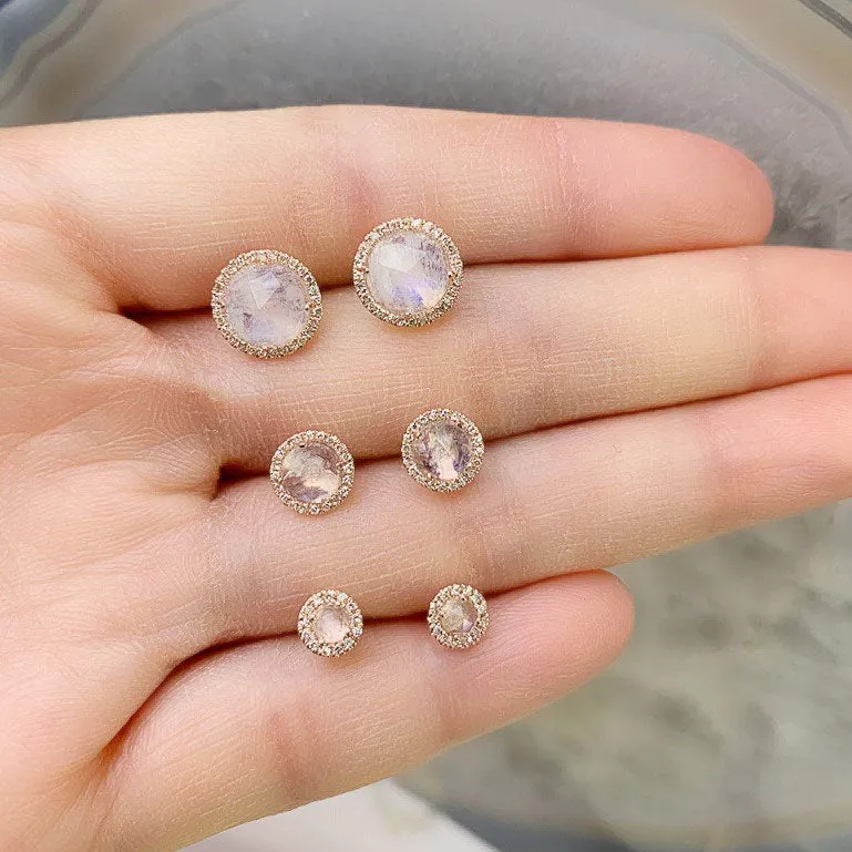 Rosie 3.0mm Rainbow Moonstone & Diamond Post Earrings