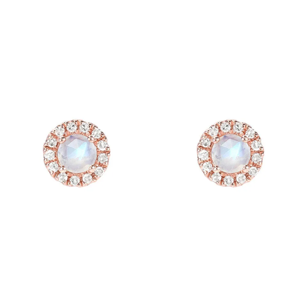 Rosie 3.0mm Rainbow Moonstone & Diamond Post Earrings