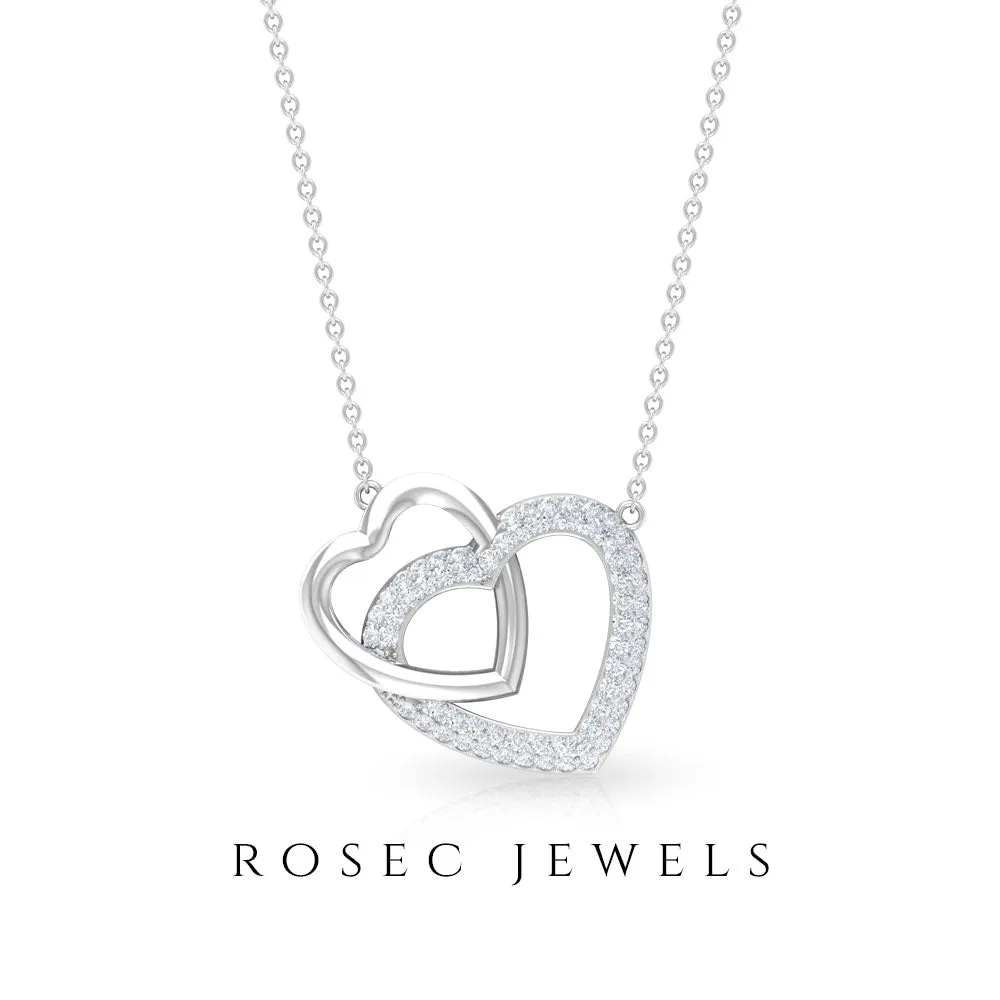 Round Cut Zircon Twin Heart Pendant Necklace
