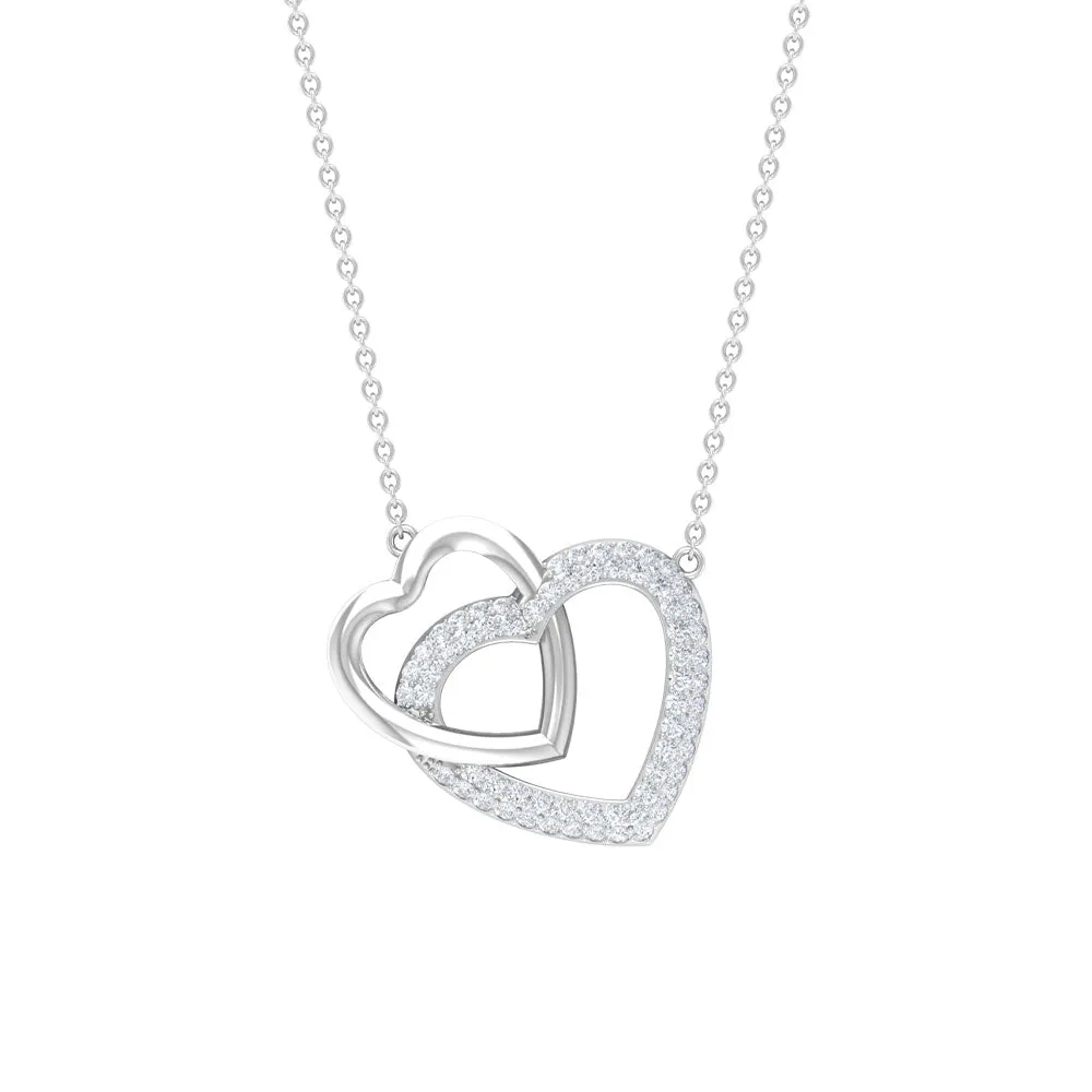 Round Cut Zircon Twin Heart Pendant Necklace