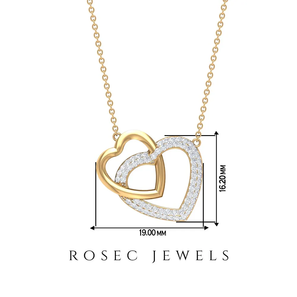 Round Cut Zircon Twin Heart Pendant Necklace