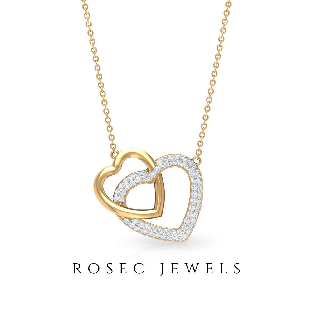 Round Cut Zircon Twin Heart Pendant Necklace
