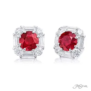 Ruby, Brilliant, & Trapezoid Halo Earrings