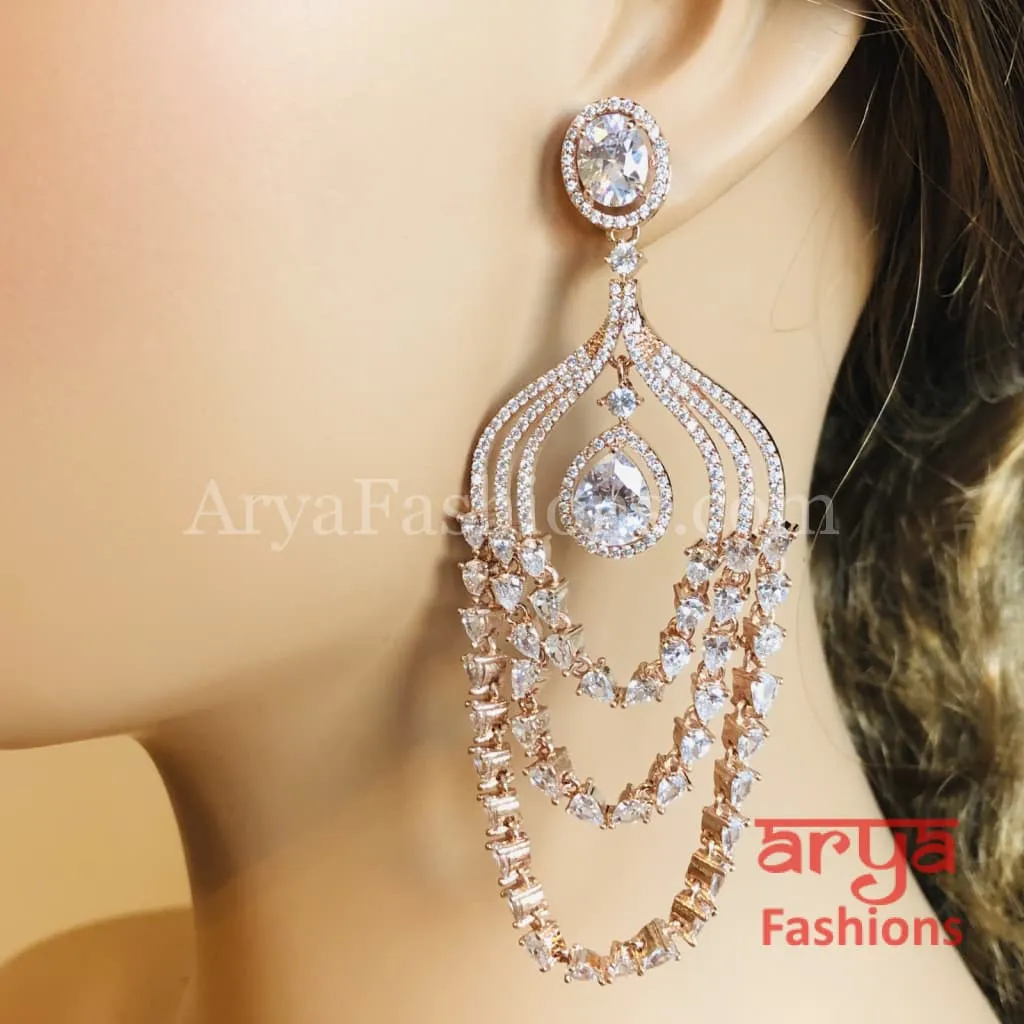 Saira Rose Gold Two Line Ruby/Champagne Cubic Zirconia Earrings