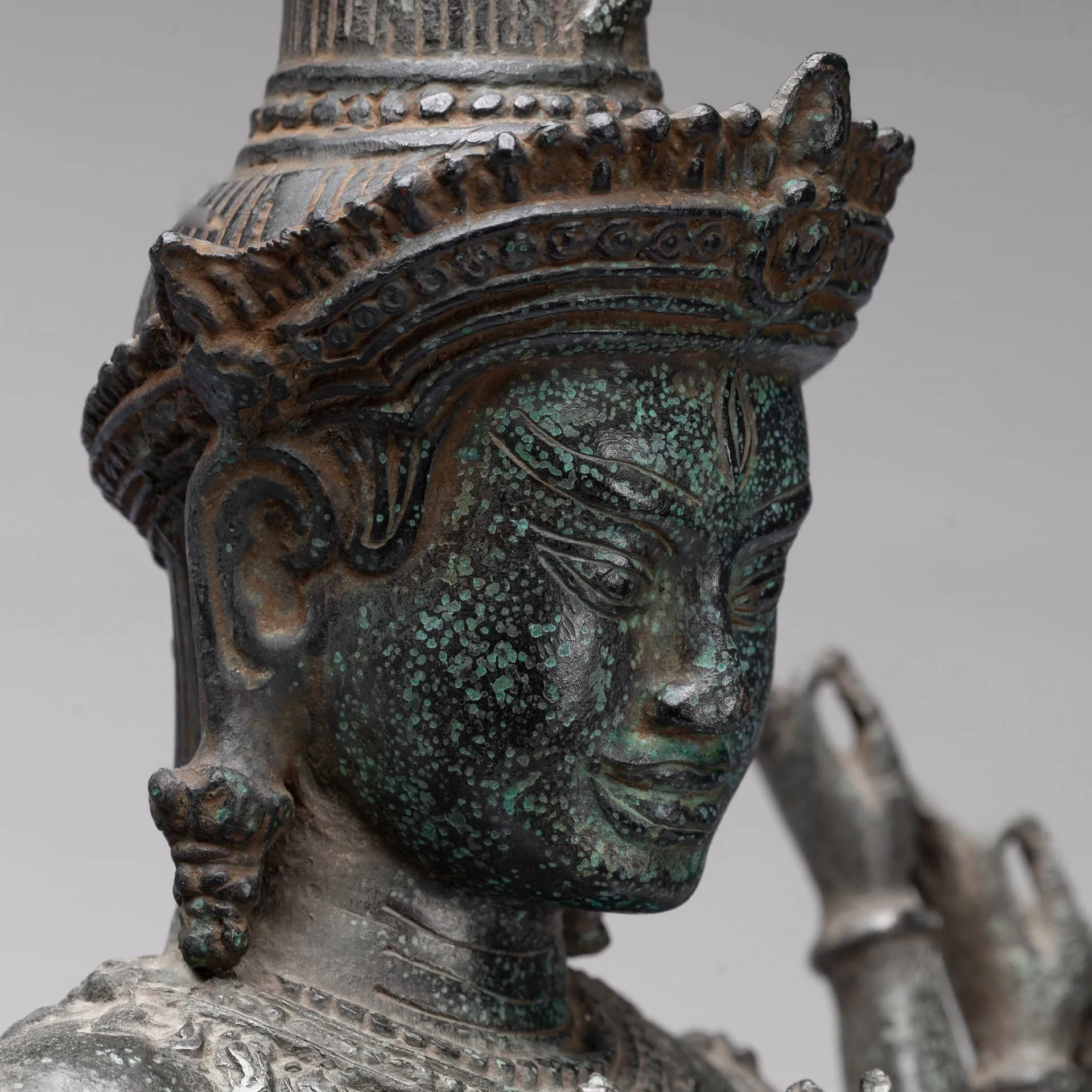 Shiva Statue - Antique Khmer Style Bronze Bayon Ardhaparyanka Shiva - 10 Arms - 54cm/22"