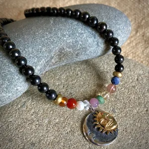 Shungite Navaratna Necklace, 9 Astrological Gemstones for Health, Wealth & Happiness, Sun & Moon Pendant