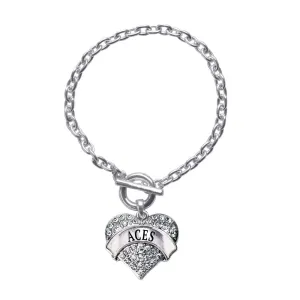 Silver ACES Pave Heart Charm Toggle Bracelet