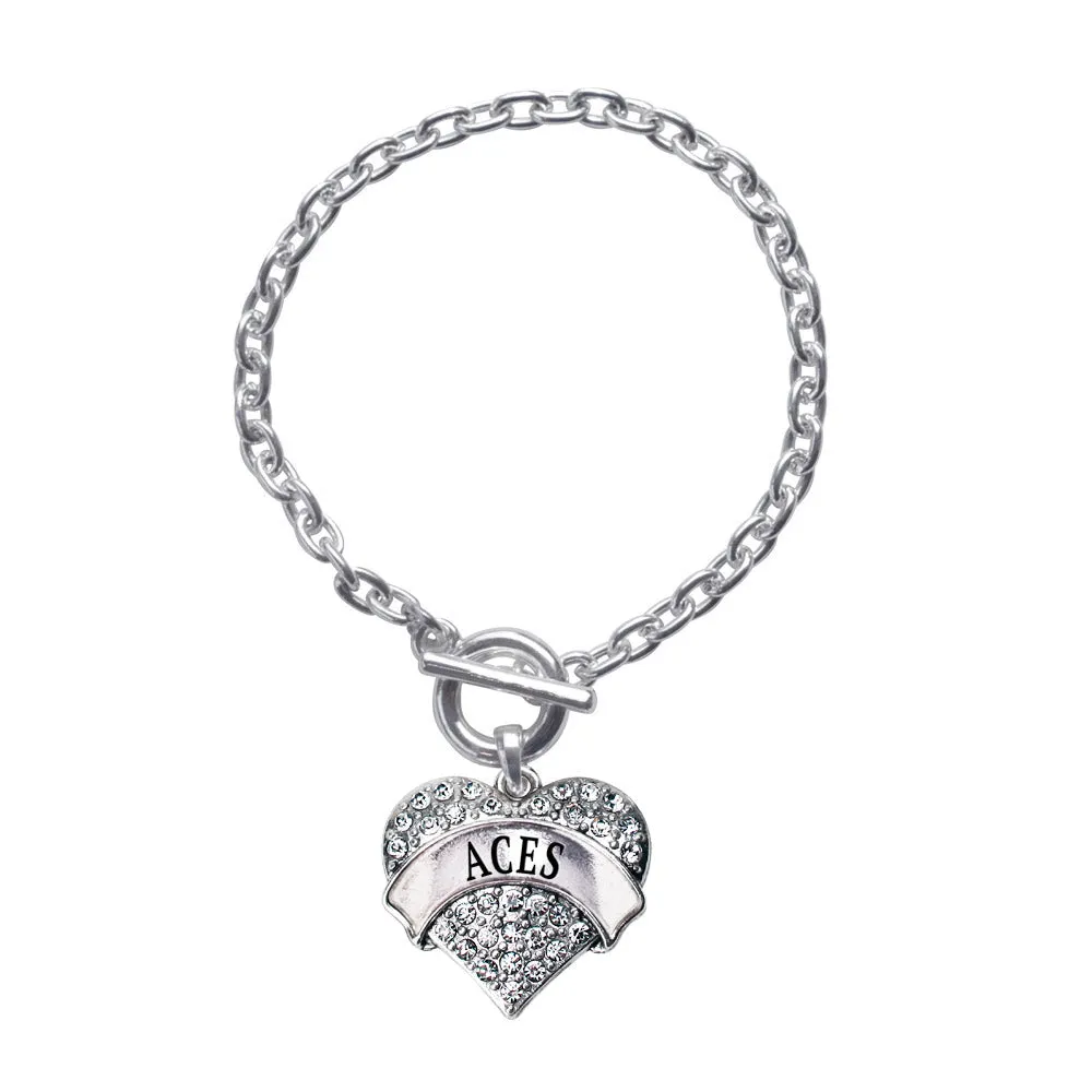 Silver ACES Pave Heart Charm Toggle Bracelet