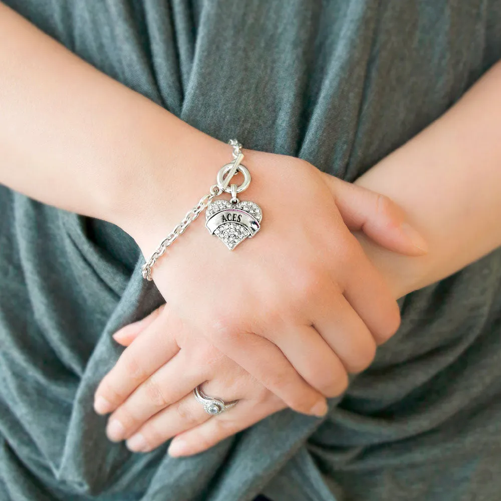 Silver ACES Pave Heart Charm Toggle Bracelet