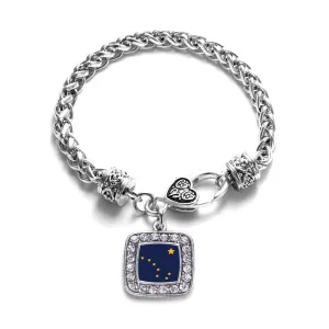 Silver Alaska Flag Square Charm Braided Bracelet
