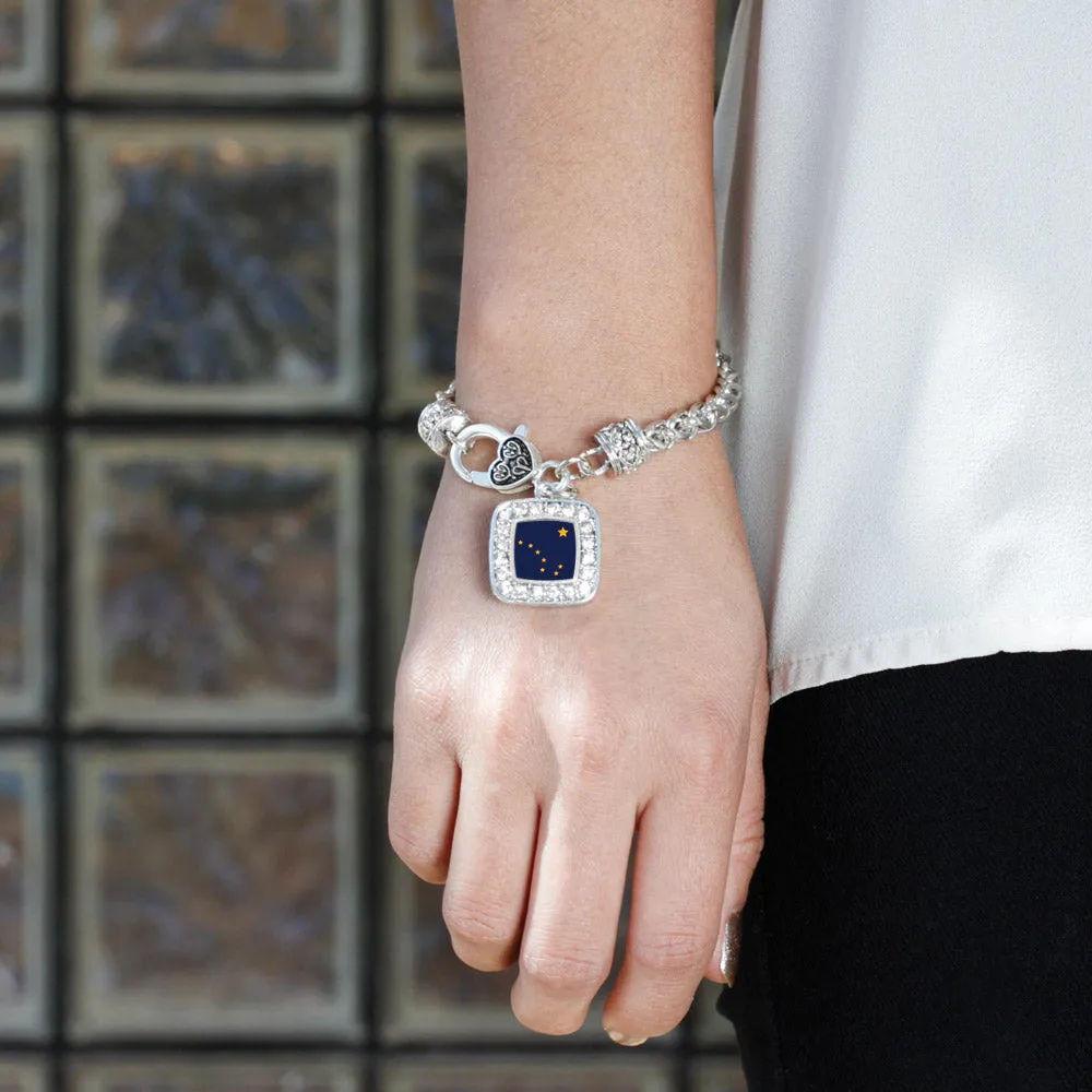 Silver Alaska Flag Square Charm Braided Bracelet