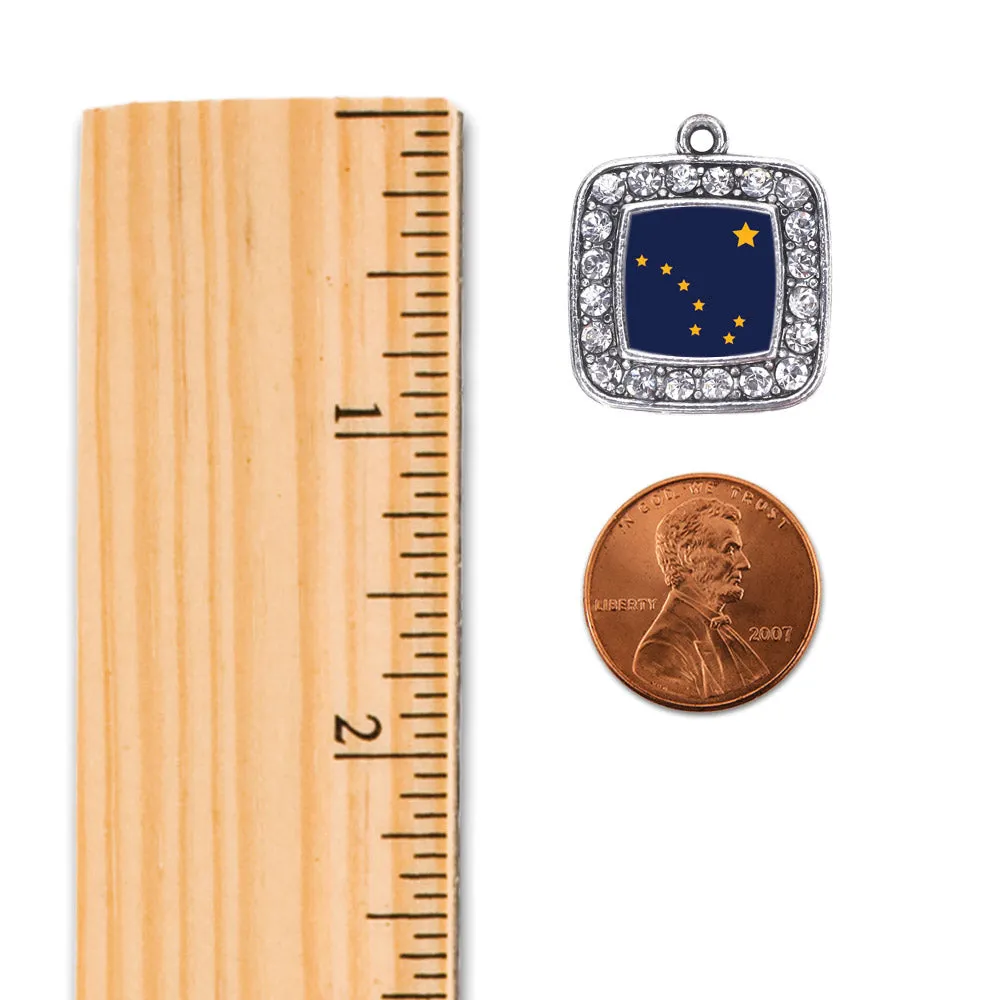 Silver Alaska Flag Square Charm Braided Bracelet