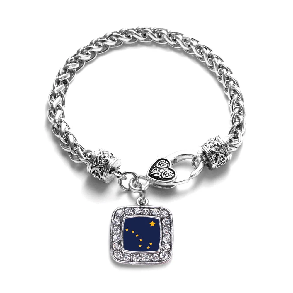Silver Alaska Flag Square Charm Braided Bracelet