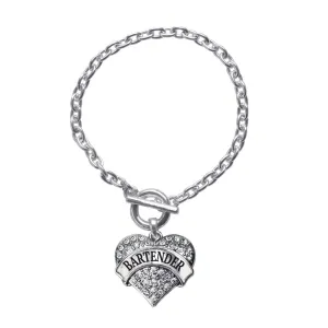 Silver Bartender Pave Heart Charm Toggle Bracelet