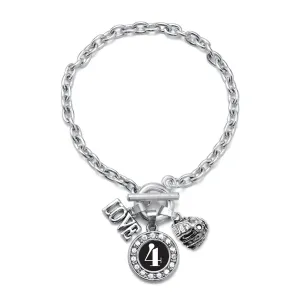 Silver Baseball Glove - Sports Number 4 Circle Charm Toggle Bracelet