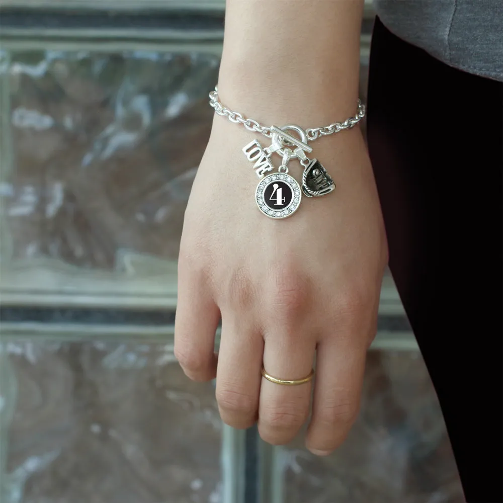 Silver Baseball Glove - Sports Number 4 Circle Charm Toggle Bracelet
