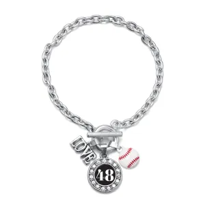 Silver Baseball - Sports Number 48 Circle Charm Toggle Bracelet