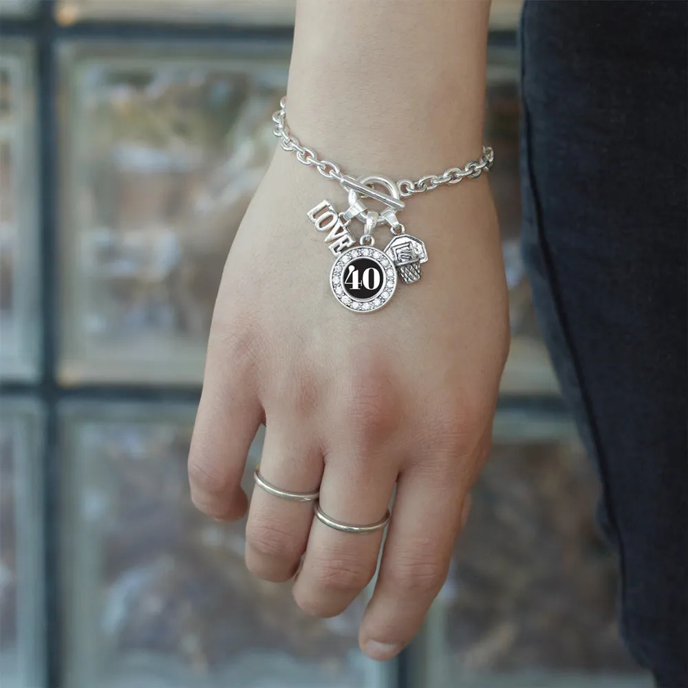 Silver Basketball Hoop - Sports Number 40 Circle Charm Toggle Bracelet