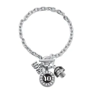 Silver Basketball Hoop - Sports Number 40 Circle Charm Toggle Bracelet
