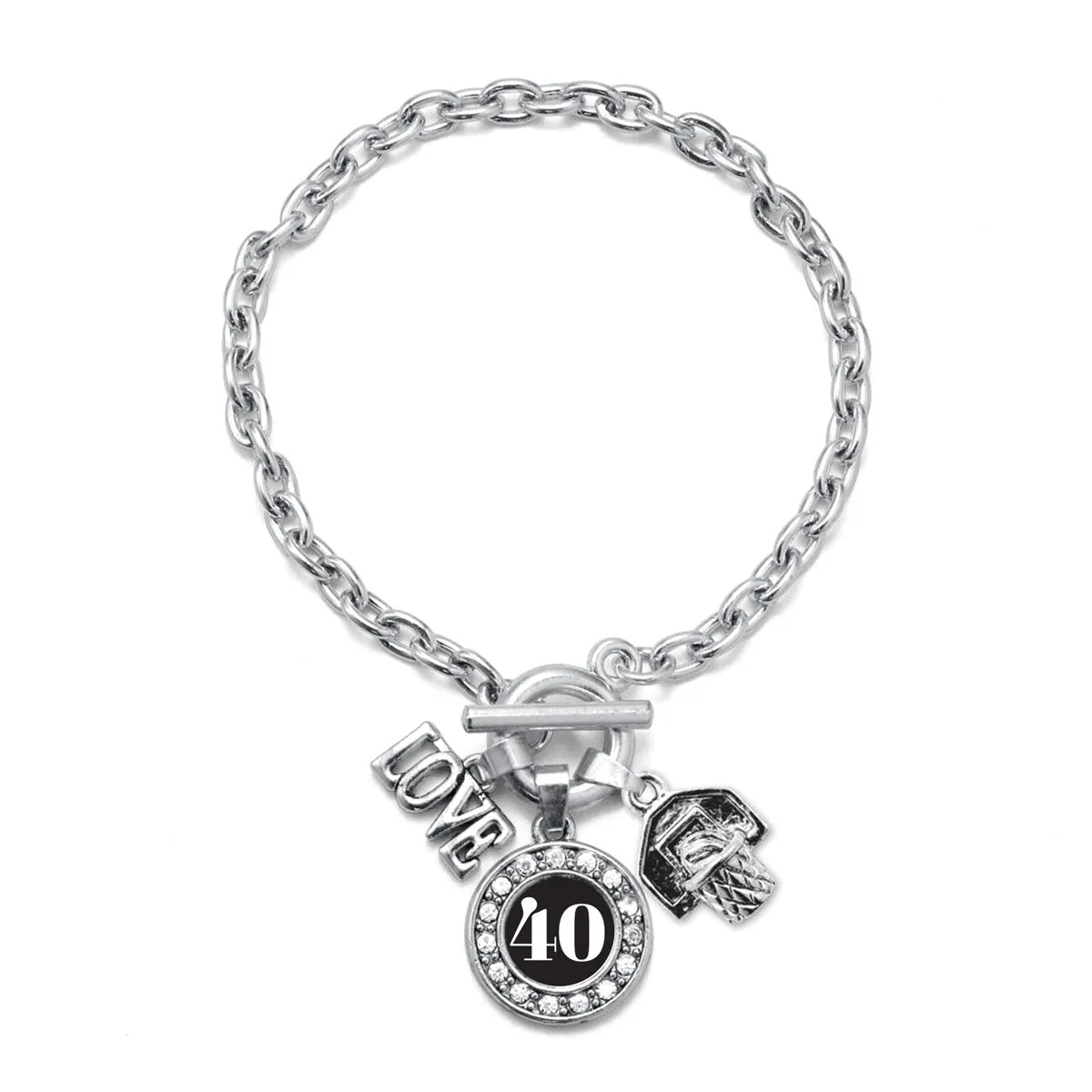 Silver Basketball Hoop - Sports Number 40 Circle Charm Toggle Bracelet