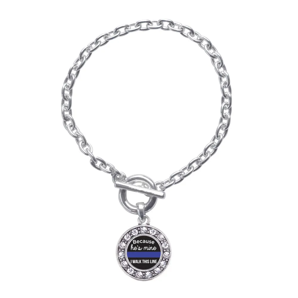 Silver Because He's Mine Circle Charm Toggle Bracelet