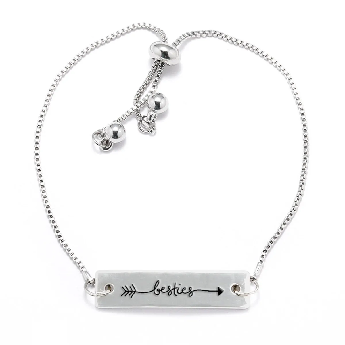 Silver Besties - Arrow Text Adjustable Bar Bracelet