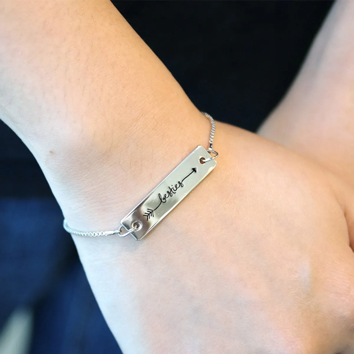 Silver Besties - Arrow Text Adjustable Bar Bracelet