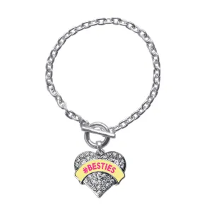 Silver #BESTIES Yellow Candy Pave Heart Charm Toggle Bracelet
