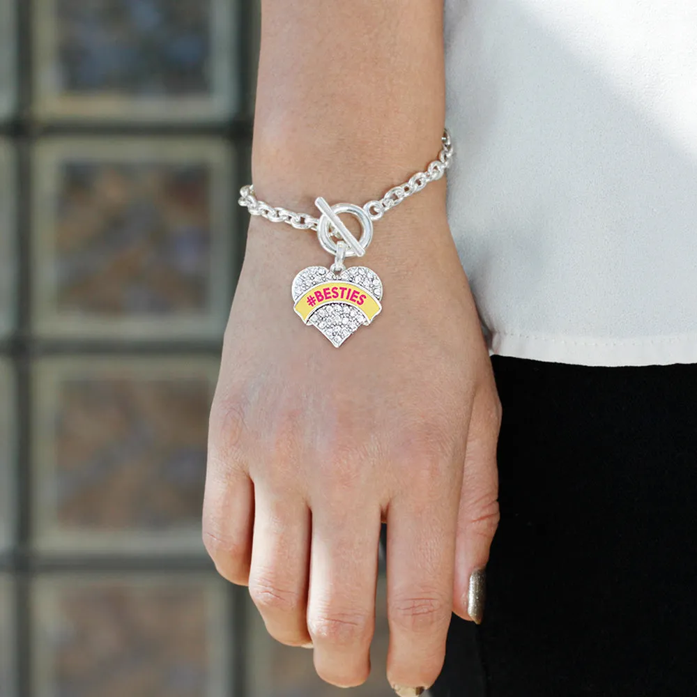 Silver #BESTIES Yellow Candy Pave Heart Charm Toggle Bracelet