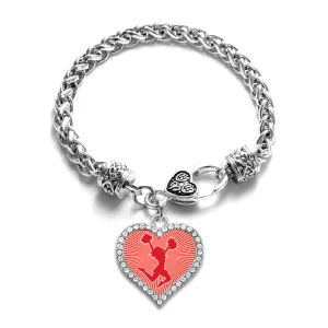Silver Cheerleader - Red Open Heart Charm Toggle Bracelet