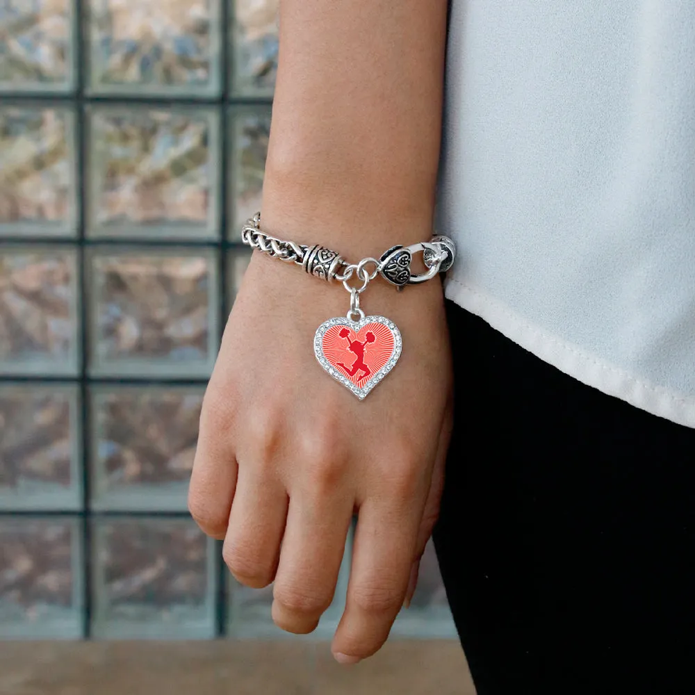 Silver Cheerleader - Red Open Heart Charm Toggle Bracelet