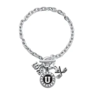 Silver Cheerleader - Sports Initial U Circle Charm Toggle Bracelet