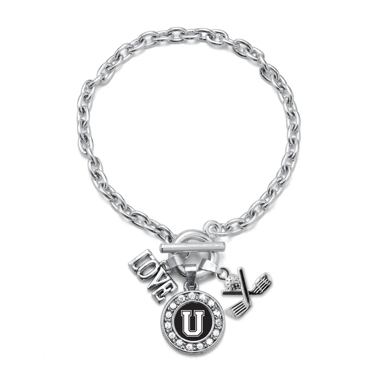 Silver Cheerleader - Sports Initial U Circle Charm Toggle Bracelet