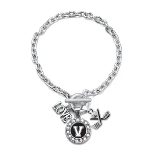 Silver Cheerleader - Sports Initial V Circle Charm Toggle Bracelet