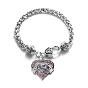 Silver Class of 2015 Pink Pink Pave Heart Charm Braided Bracelet