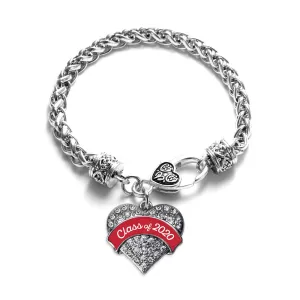 Silver Class of 2020 - Red Pave Heart Charm Braided Bracelet