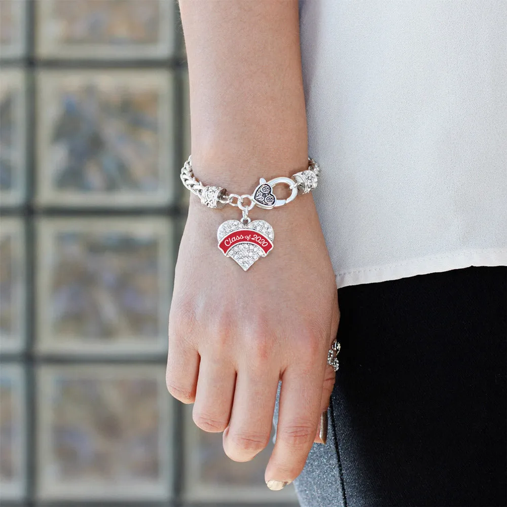 Silver Class of 2020 - Red Pave Heart Charm Braided Bracelet