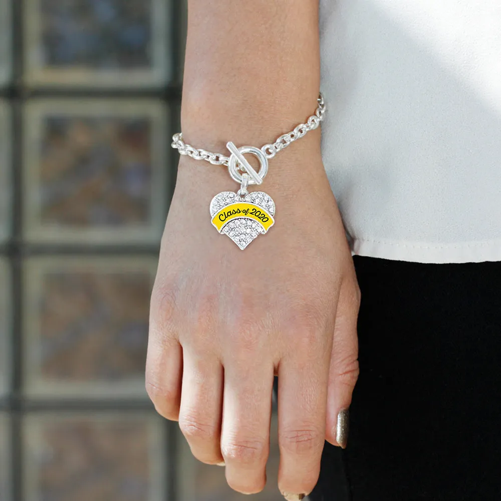Silver Class of 2020 - Yellow Pave Heart Charm Toggle Bracelet