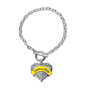 Silver Class of 2020 - Yellow Pave Heart Charm Toggle Bracelet