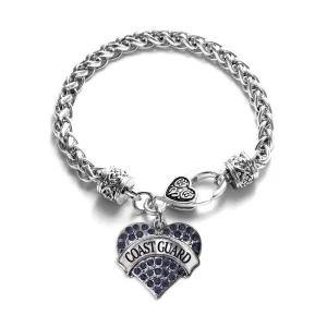 Silver Coast Guard Blue Pave Heart Charm Braided Bracelet