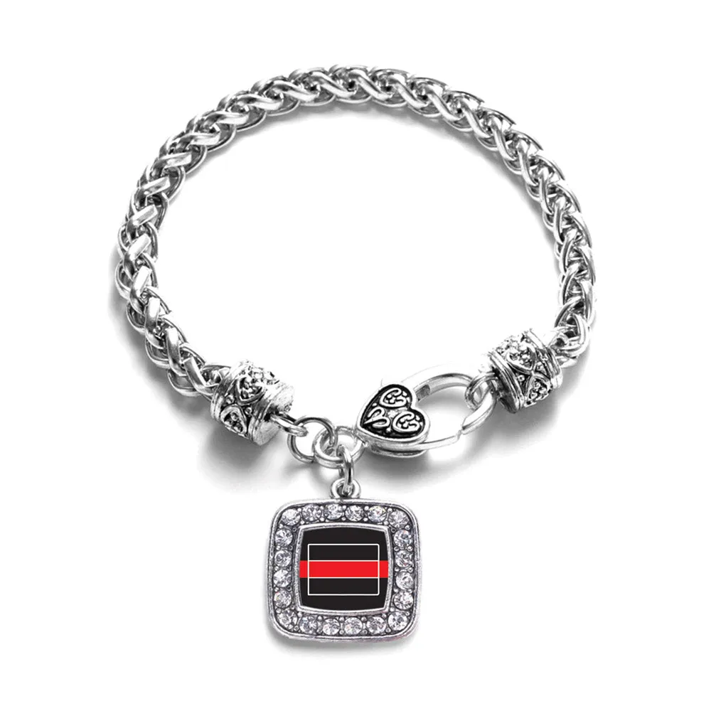 Silver Colorado Thin Red Line Square Charm Braided Bracelet