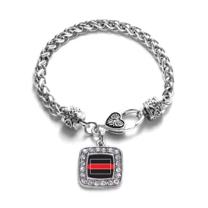 Silver Colorado Thin Red Line Square Charm Braided Bracelet