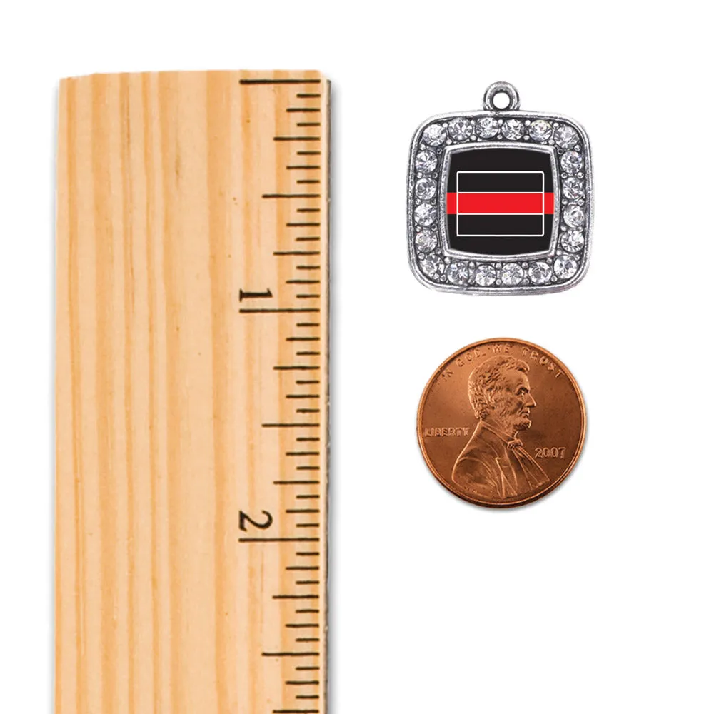 Silver Colorado Thin Red Line Square Charm Braided Bracelet