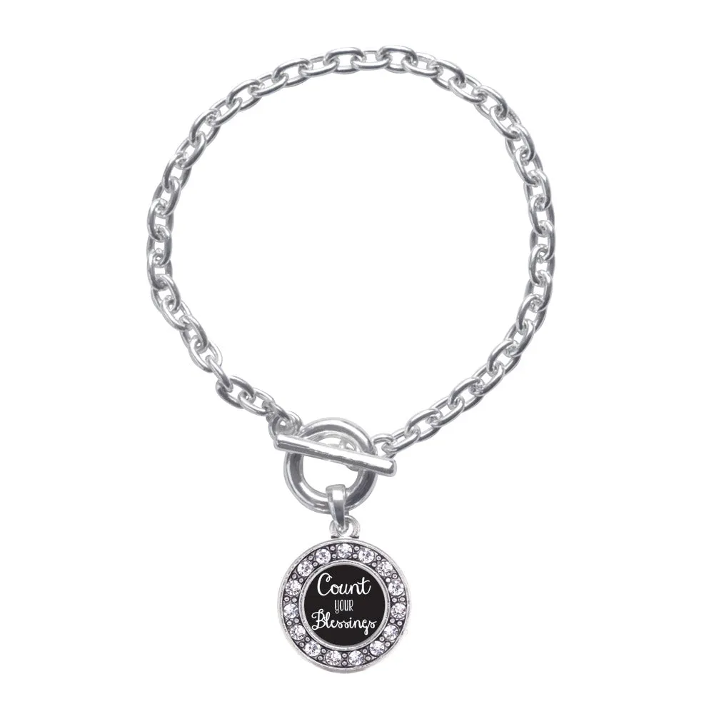Silver Count Your Blessings Circle Charm Toggle Bracelet
