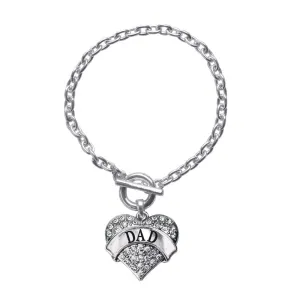 Silver Dad Pave Heart Charm Toggle Bracelet