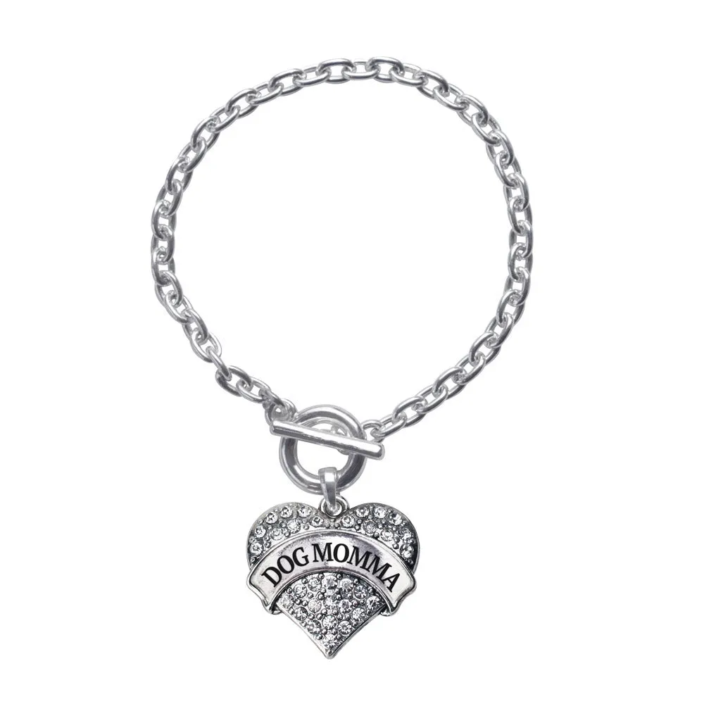 Silver Dog Momma Pave Heart Charm Toggle Bracelet