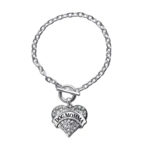 Silver Dog Momma Pave Heart Charm Toggle Bracelet