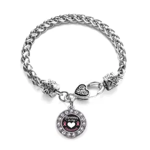 Silver Forever in My Heart Grandma Breast Cancer Support Circle Charm Braided Bracelet